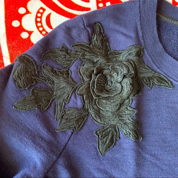 J. Crew Sweaters - J. Crew Navy Sweatshirt w/ Black Floral Appliqué